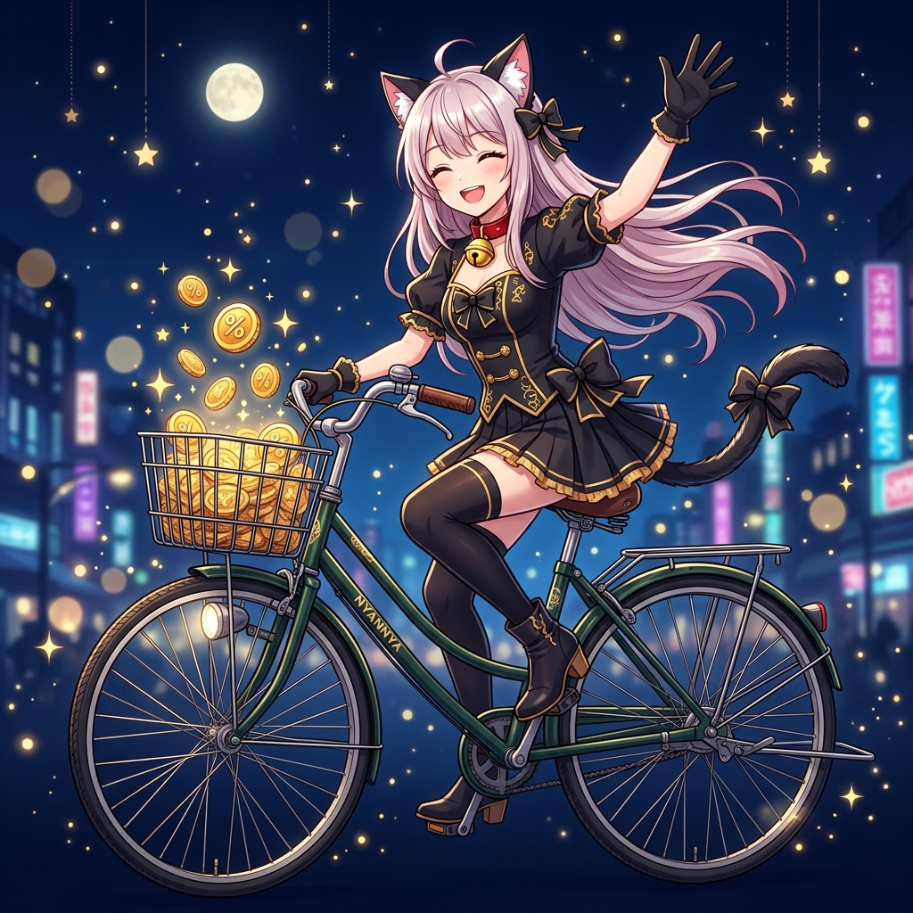 Lucky Anime Catgirl on Classic Bicycle